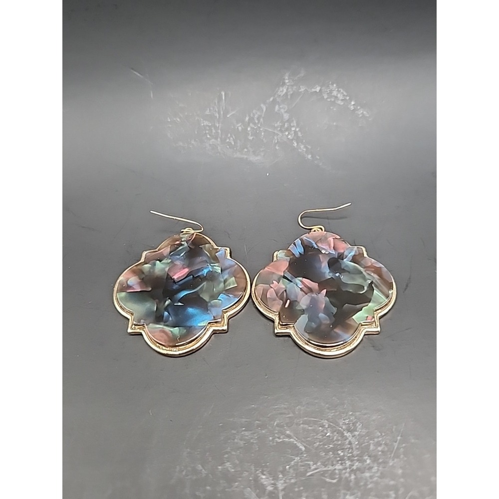 Large 2" X 2" Multicolored Dangle Drop Earrings In Goldtoned‎ Setting